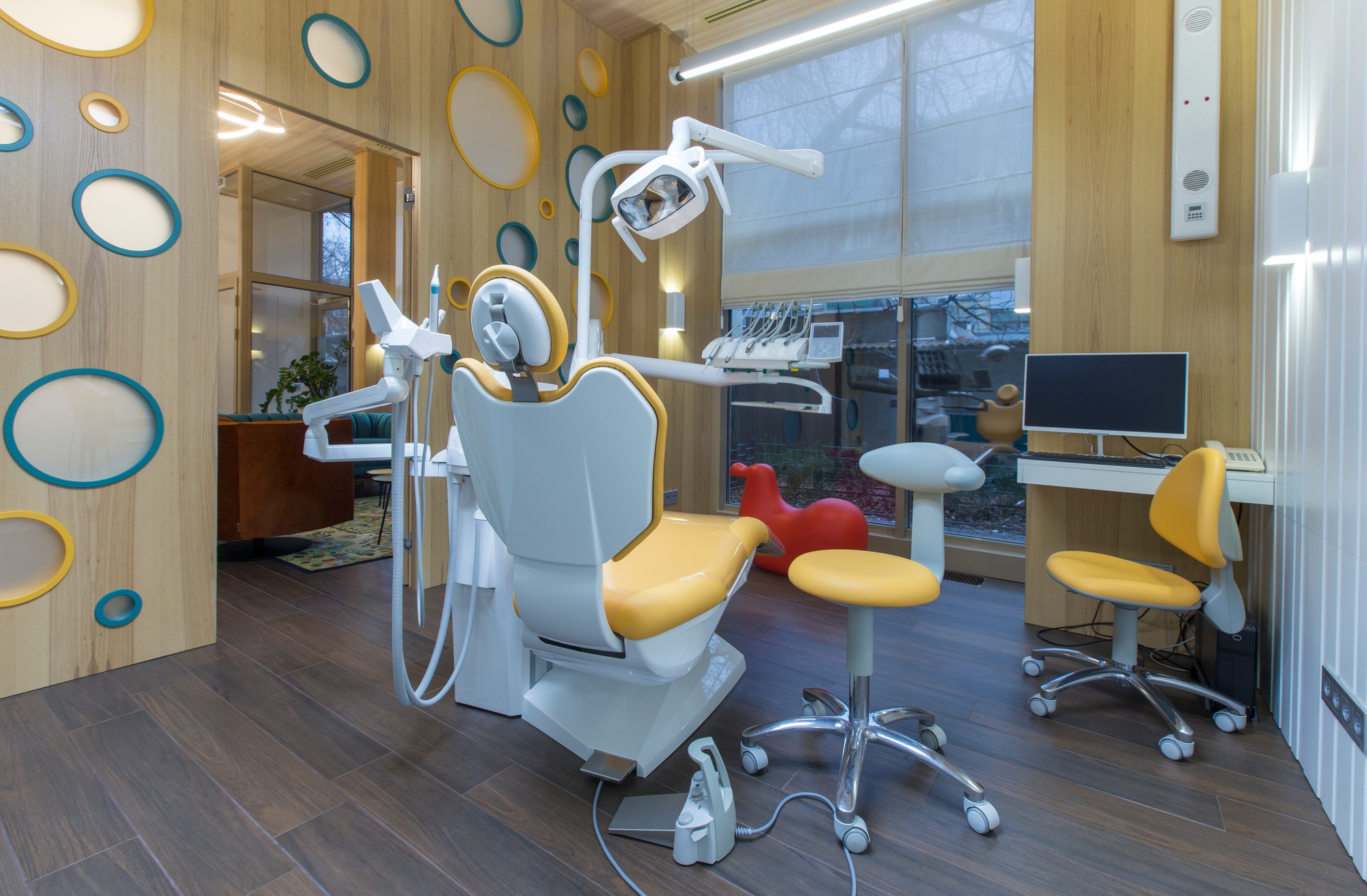 Modern office of children tooth doctor, creative interior